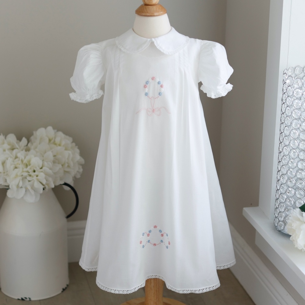 White Strasburg Dress Size 24 Month Vintage Embroidery 100% Cotton